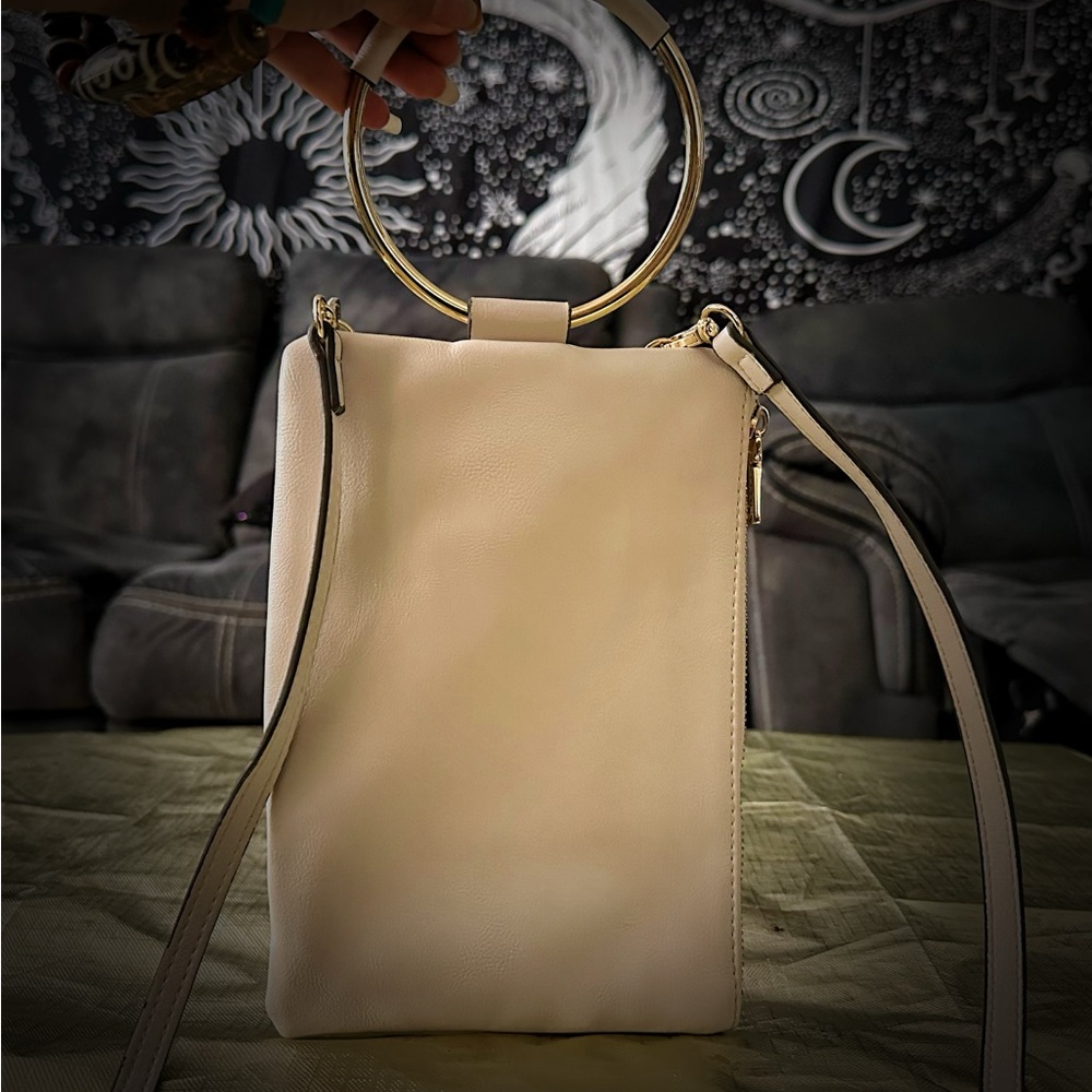 INC International Concepts Cream Shoulder Bag with Gold Ring - Picture 13 of 13